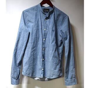 The Kooples Sport Chambray Button Up Shirt Blue Band Collar Fitted Medium